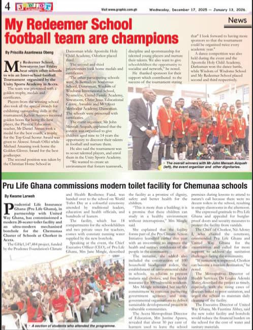 Newspaper clipping: My Redeemer School football team are champions